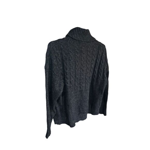 Women's Grey Sundance Petite Medium Cowel Neck Cable Knit Long Sleeve Sweater - Picture 2 of 4